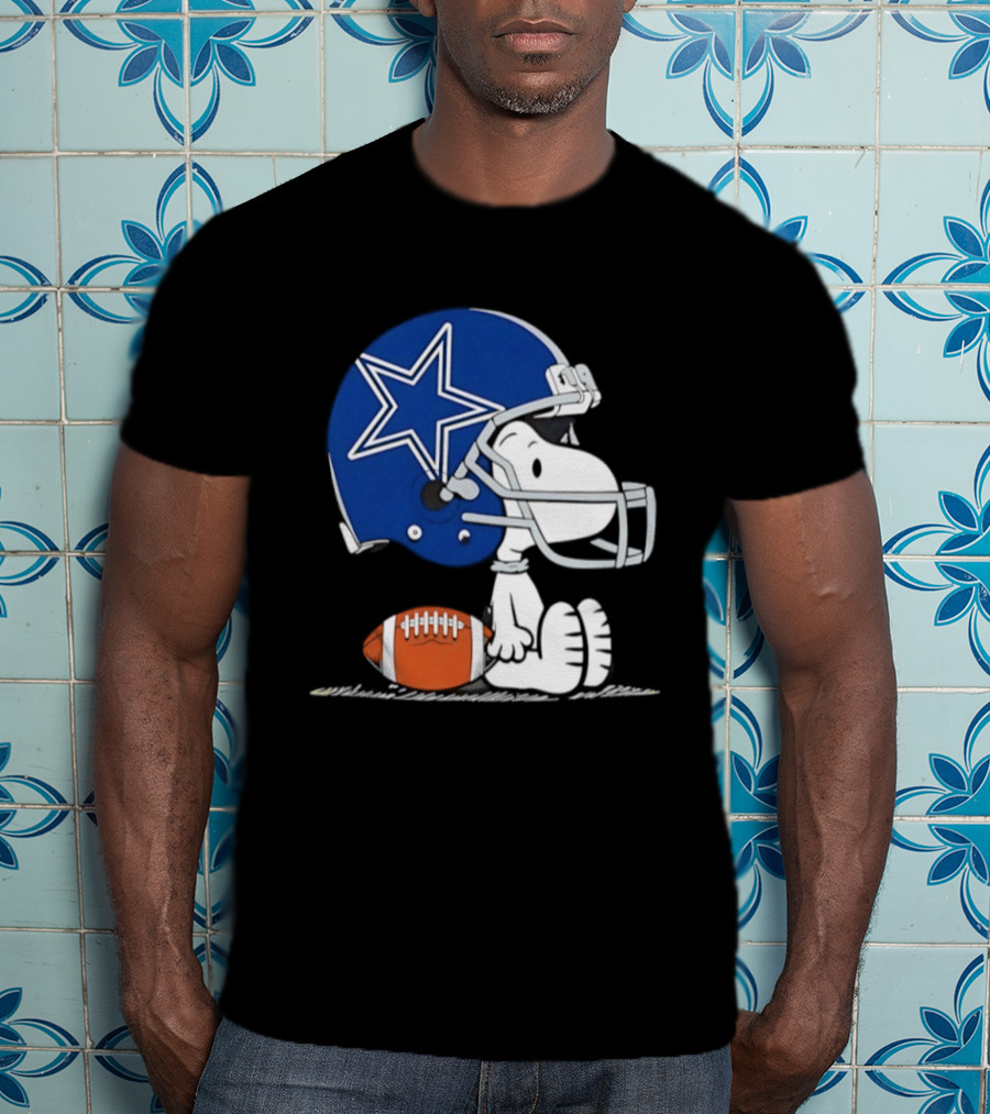 Snoopy Dallas Cowboys Football Helmet Collaboration Peanuts NFL Fan T-Shirt