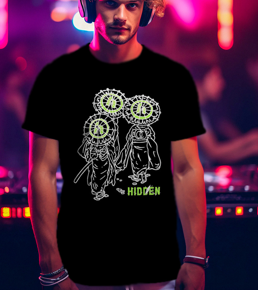 Hidden Dandelion Head Figures Walking Illuminated Halo T-Shirt