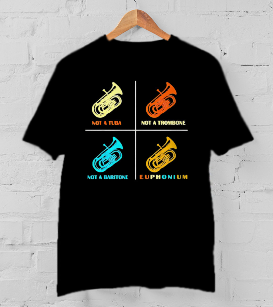 Not A Tuba Not A Trombone Not A Baritone Euphonium Colorful Instrument Grid T-Shirt
