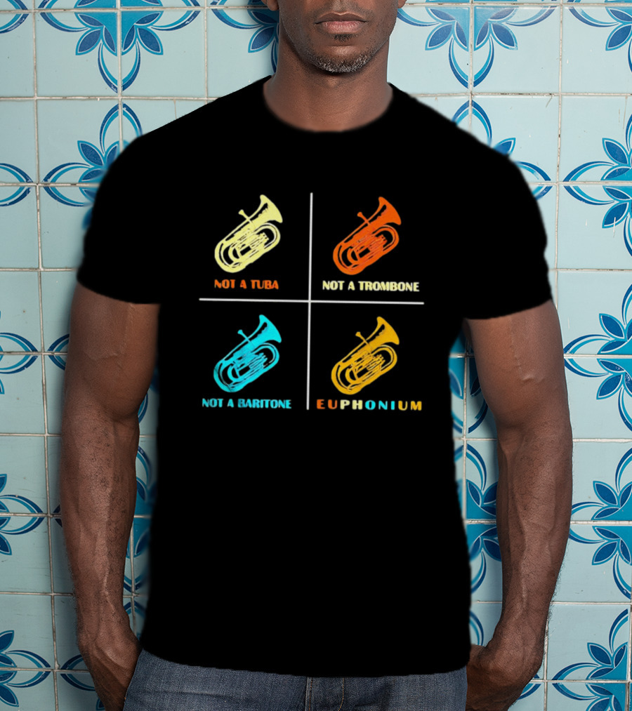 Not A Tuba Not A Trombone Not A Baritone Euphonium Colorful Instrument Grid T-Shirt