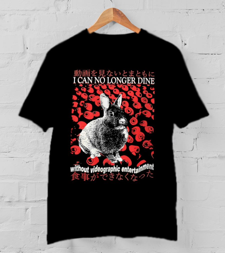 I Can No Longer Dine Without Videographic Entertainment Rabbit Surrounded By Red Roses T-Shirt