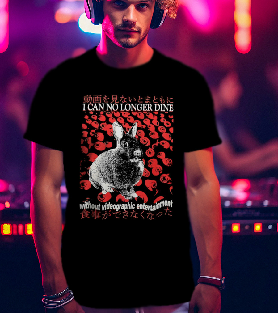 I Can No Longer Dine Without Videographic Entertainment Rabbit Surrounded By Red Roses T-Shirt