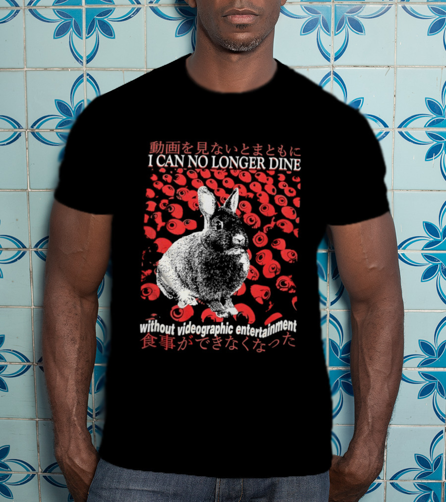 I Can No Longer Dine Without Videographic Entertainment Rabbit Surrounded By Red Roses T-Shirt