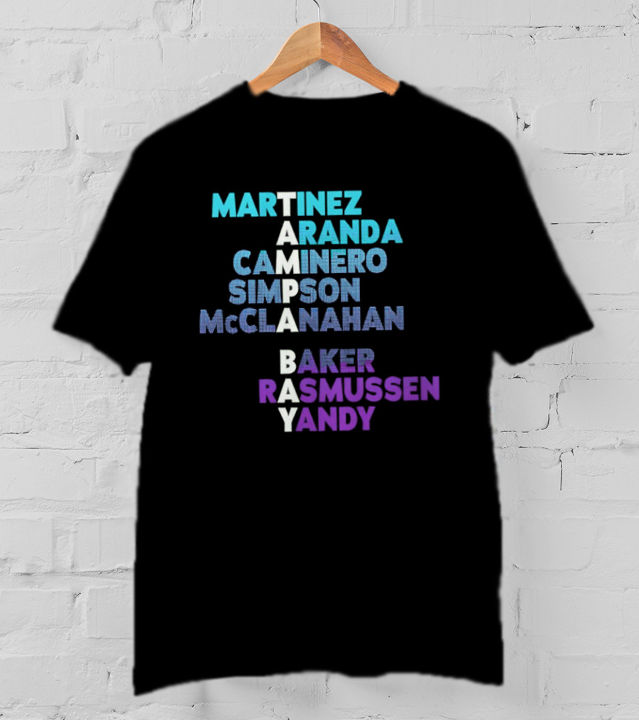 Tampa Bay Baseball 2026 Names Martinez Aranda Caminero Simpson McClanahan Baker Rasmussen Yandy T-Shirt