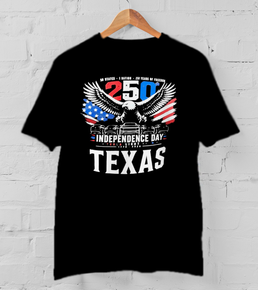 Texas 250 Independence Day Tesla Light Show 1776 2026 Eagle USA Flag T-Shirt
