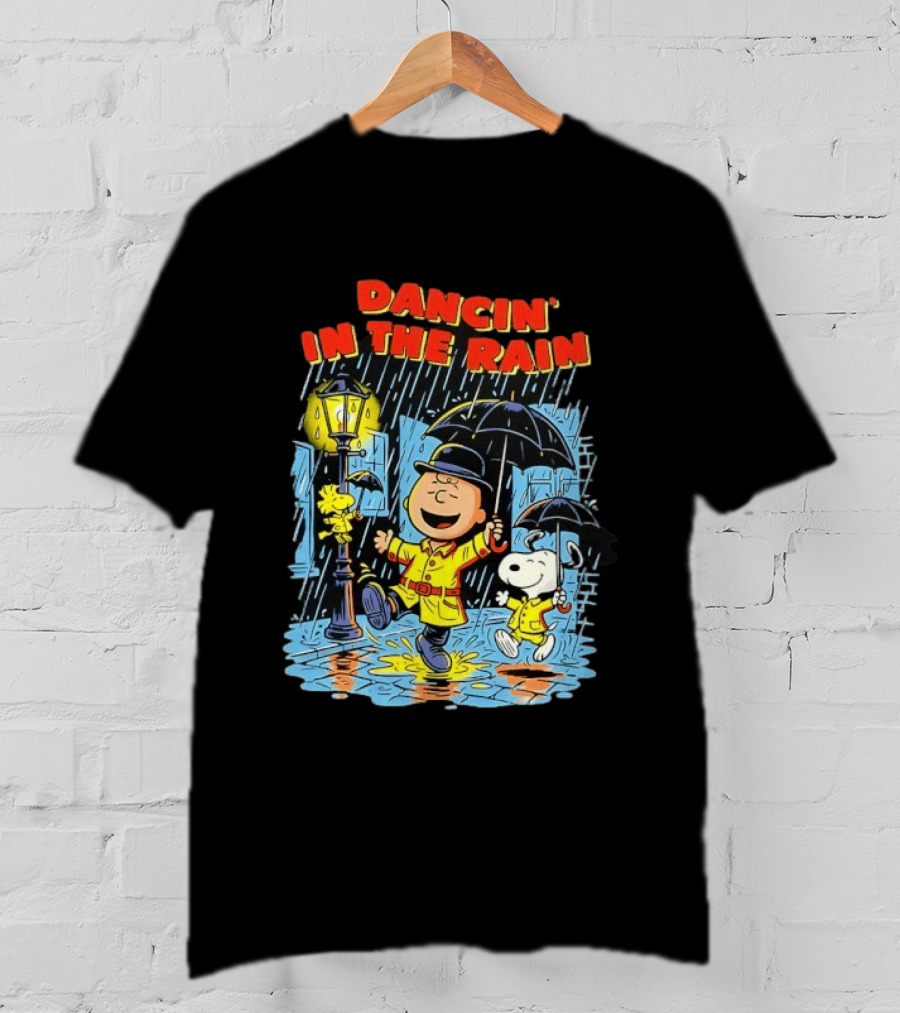 Peanuts Dancin' In The Rain Snoopy Charlie Brown Woodstock T-Shirt