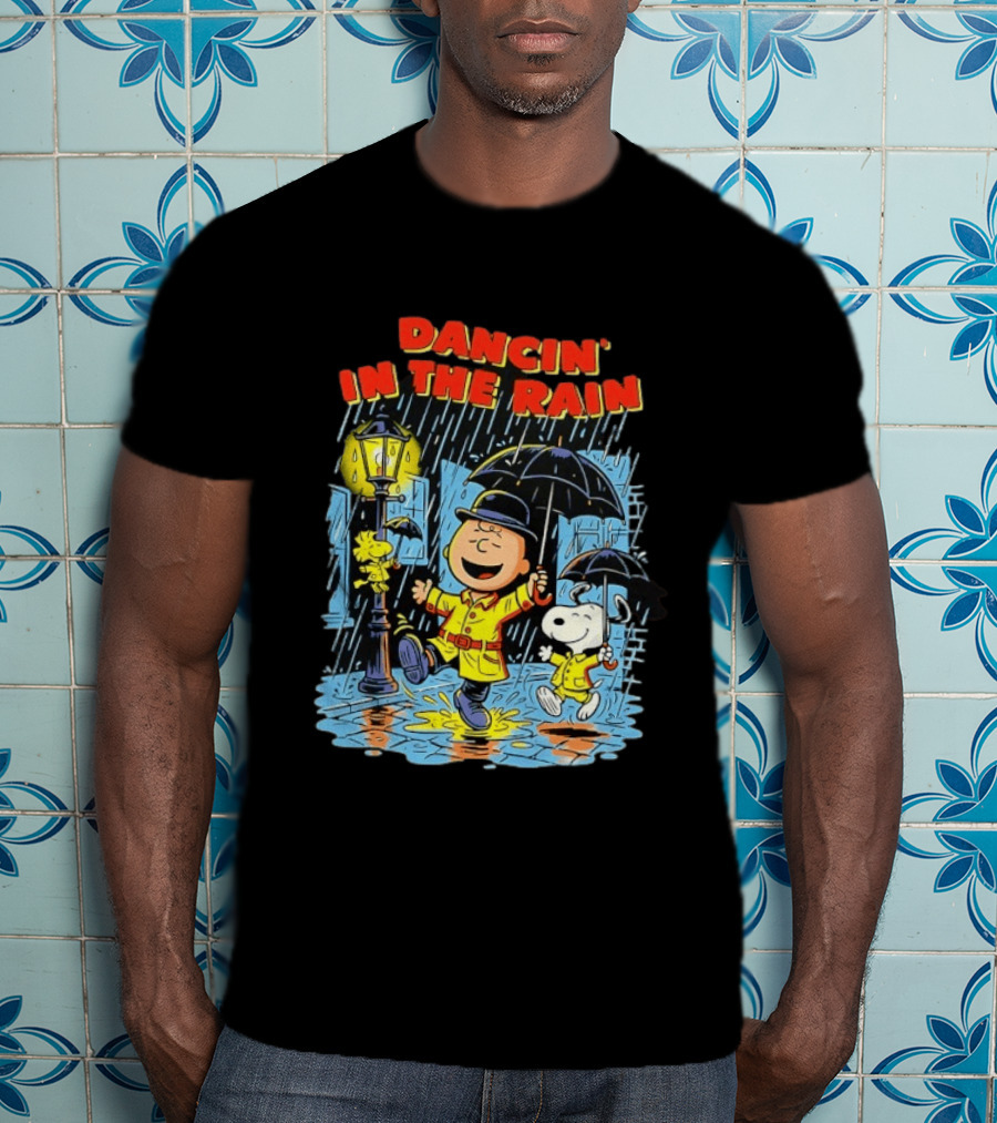Peanuts Dancin' In The Rain Snoopy Charlie Brown Woodstock T-Shirt