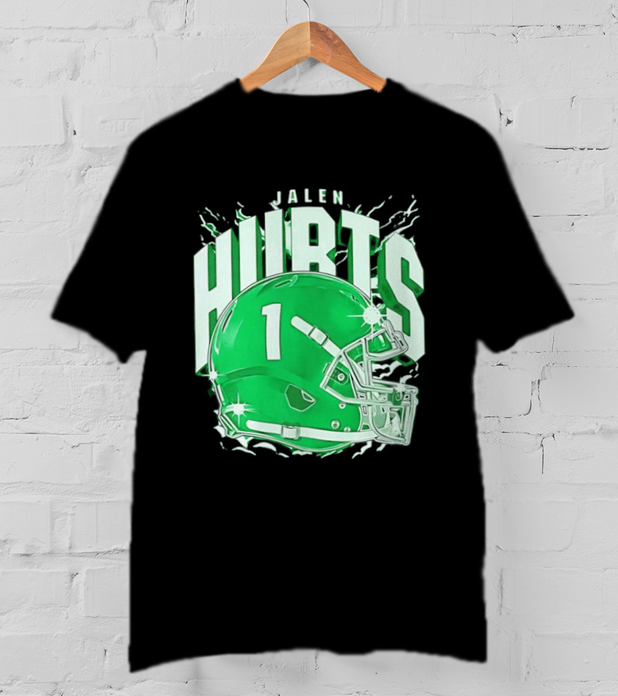 Jalen Hurts 1 Philadelphia Eagles Green Helmet Football T-Shirt