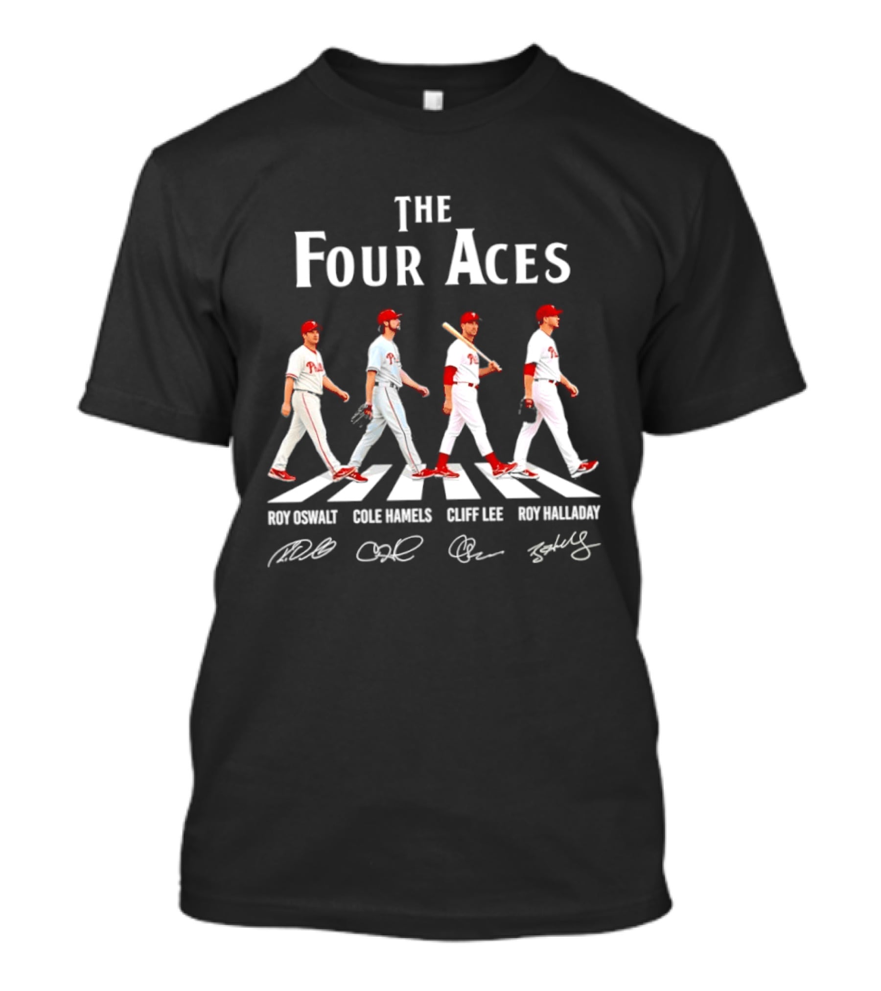 The Four Aces Phillies Roy Oswalt Cole Hamels Cliff Lee Roy Halladay Abbey Road Signatures T-Shirt
