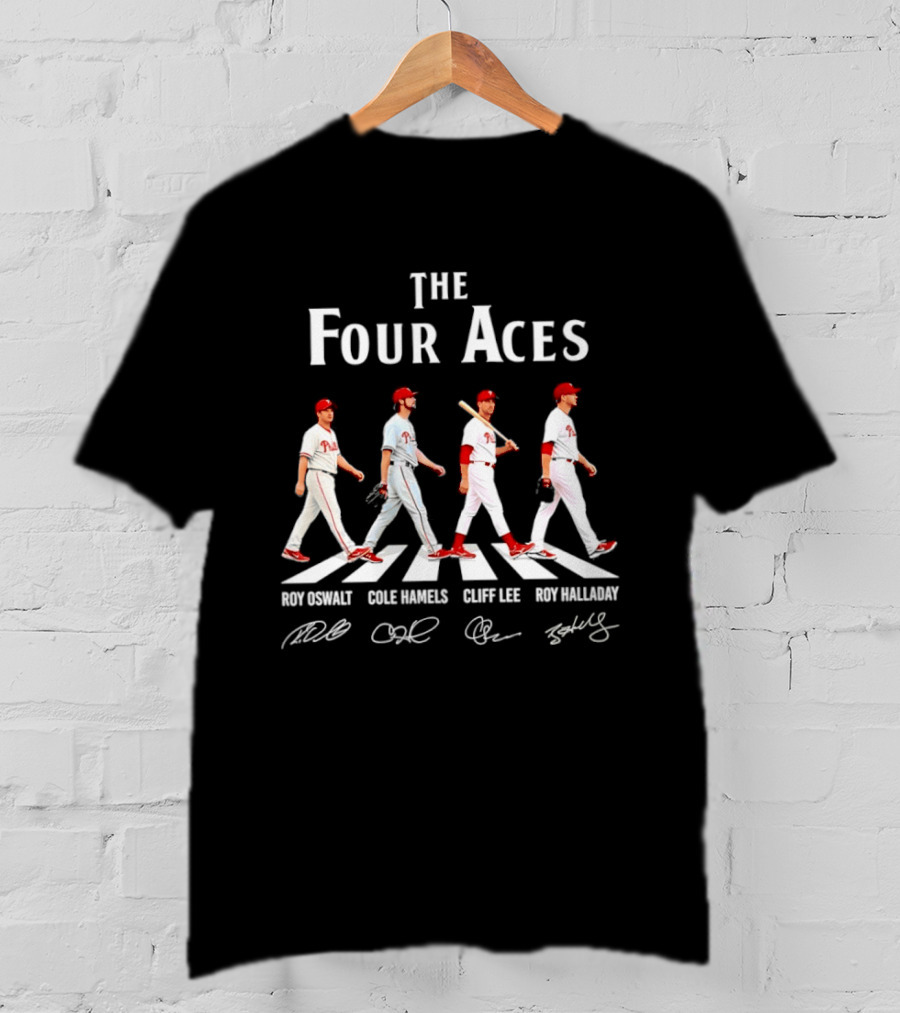 The Four Aces Phillies Roy Oswalt Cole Hamels Cliff Lee Roy Halladay Abbey Road Signatures T-Shirt