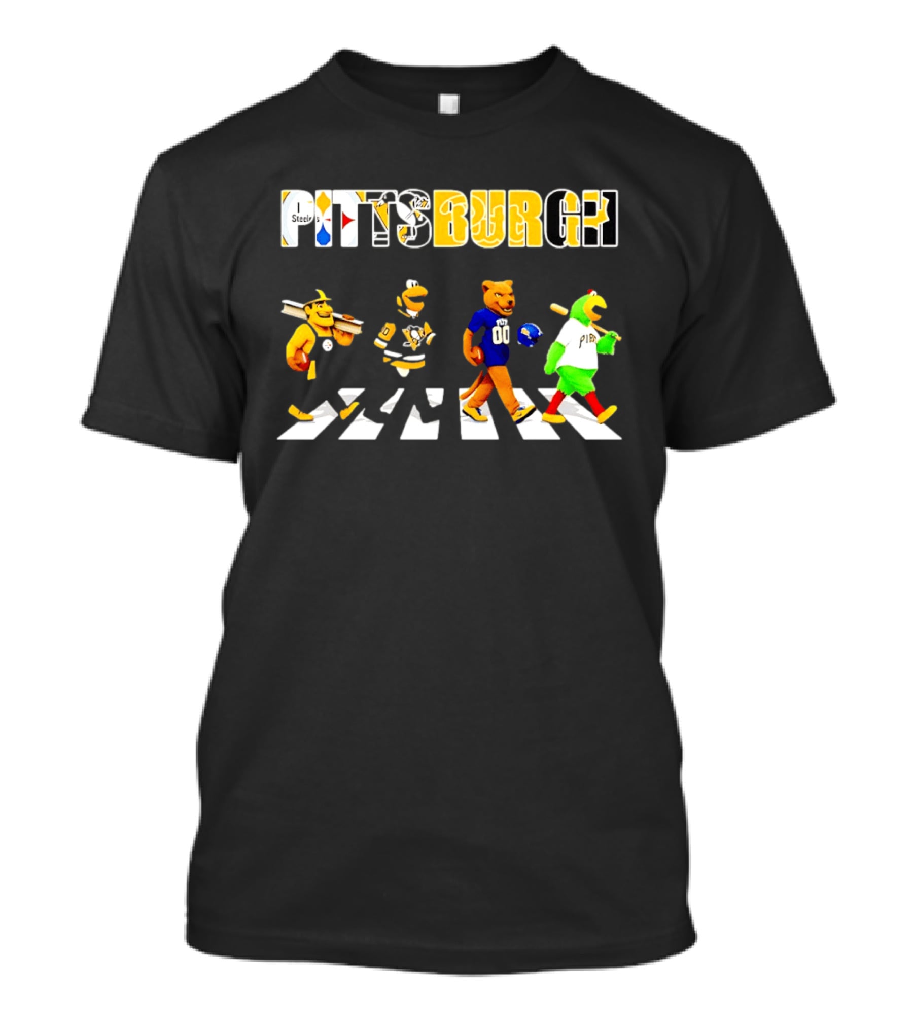 Pittsburgh Steelers Penguins Pitt Panthers Pirates Characters Abbey Road Walk T-Shirt