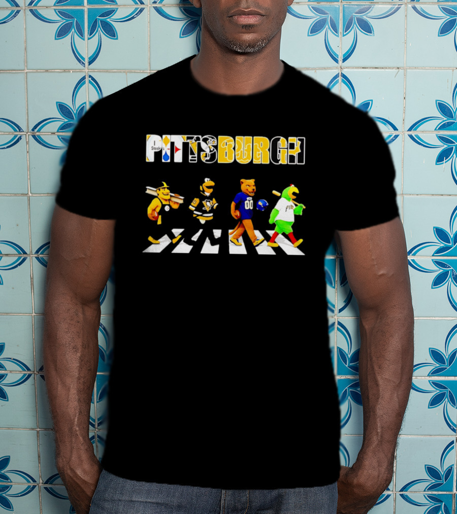 Pittsburgh Steelers Penguins Pitt Panthers Pirates Characters Abbey Road Walk T-Shirt