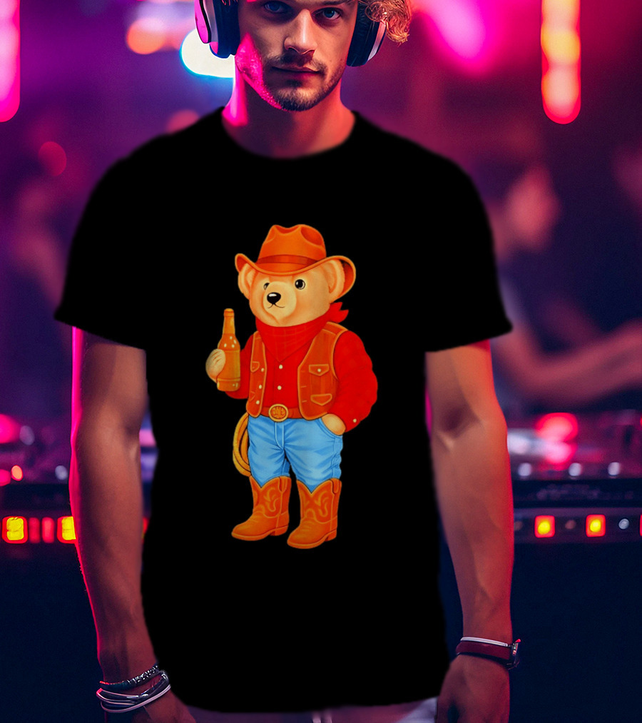 Polo Bear Cowboy Western Boots Hat And Bottle T-Shirt