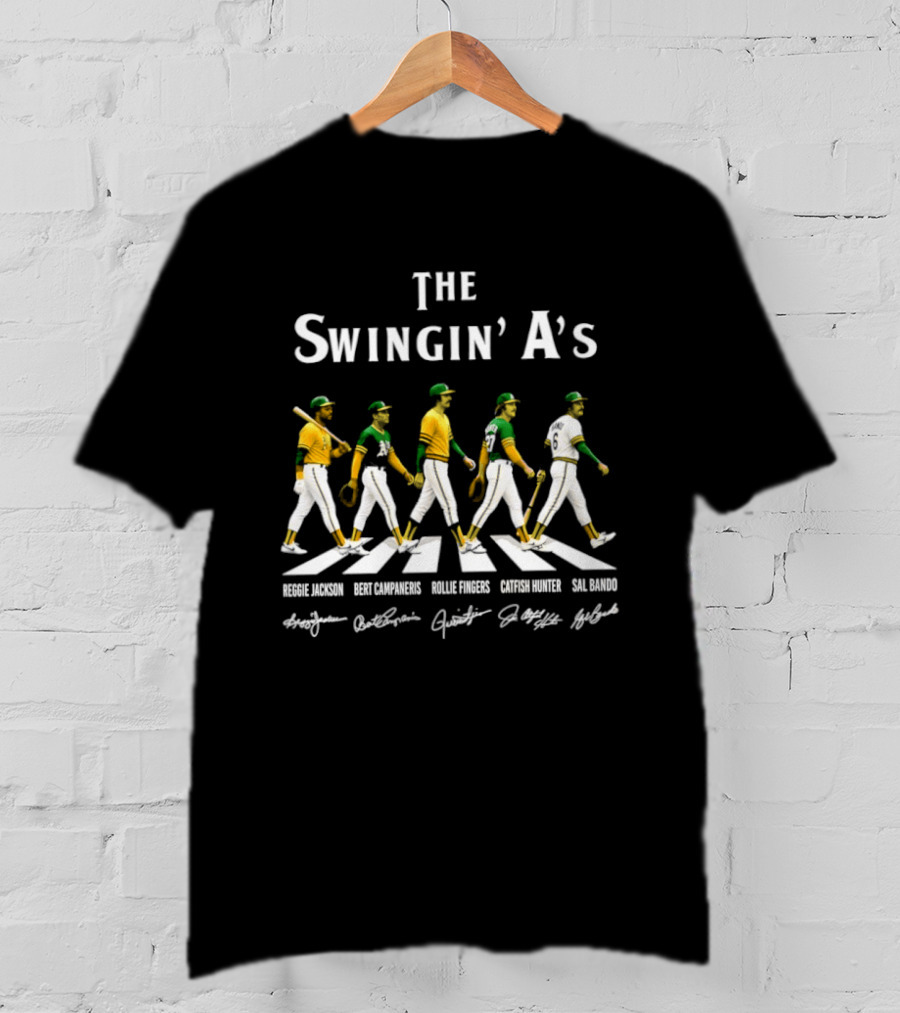 The Swingin' A's Baseball Jackson Campaneris Fingers Hunter Bando Abbey Road Signatures T-Shirt