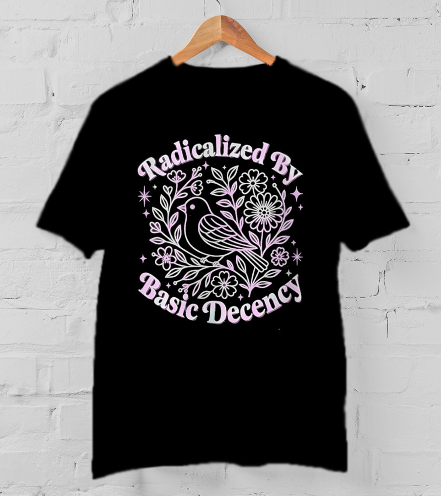 Radicalized By Basic Decency Bird Floral Motif T-Shirt
