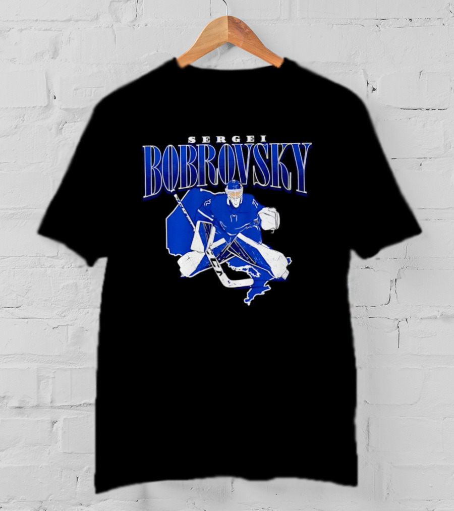 Sergei Bobrovsky Hockey Goalie Blue And White Skater T-Shirt