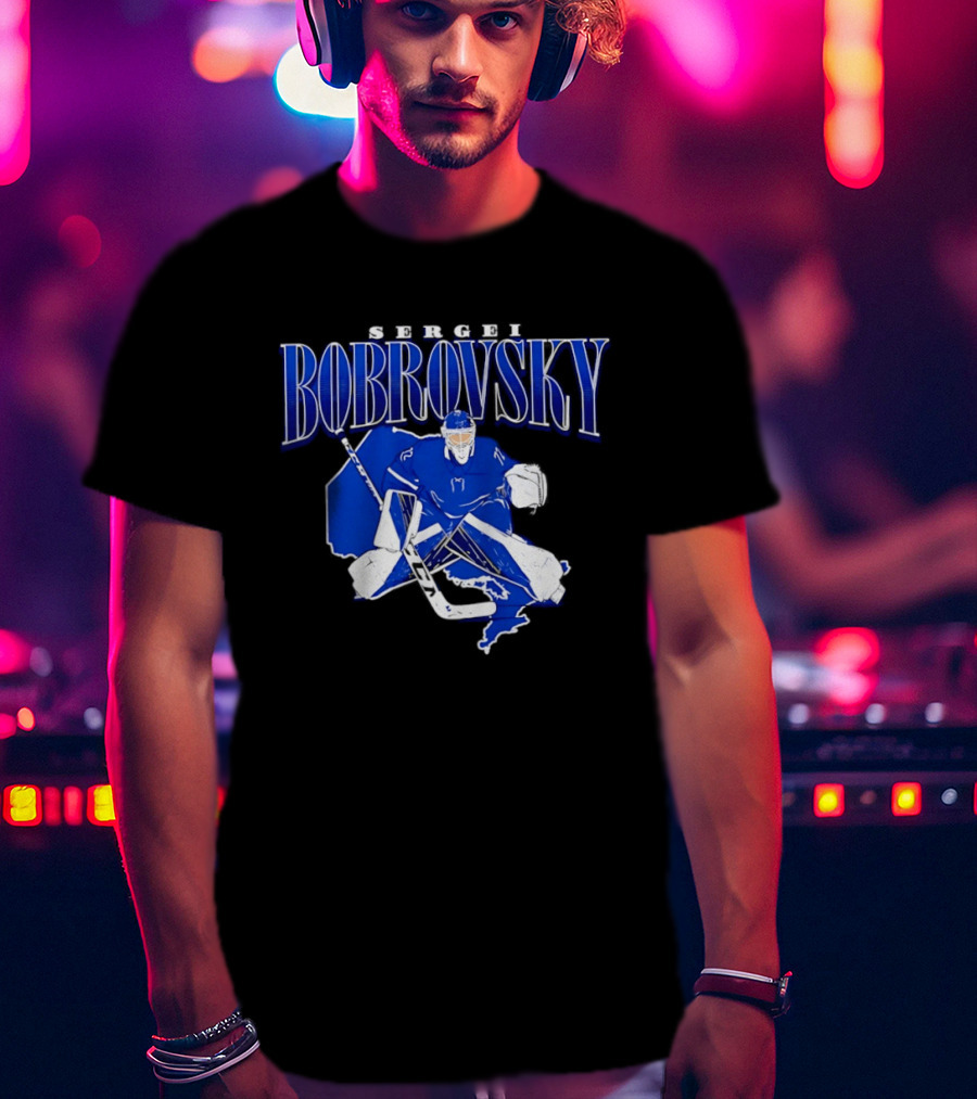 Sergei Bobrovsky Hockey Goalie Blue And White Skater T-Shirt