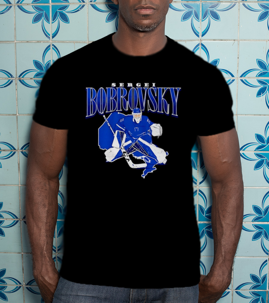 Sergei Bobrovsky Hockey Goalie Blue And White Skater T-Shirt