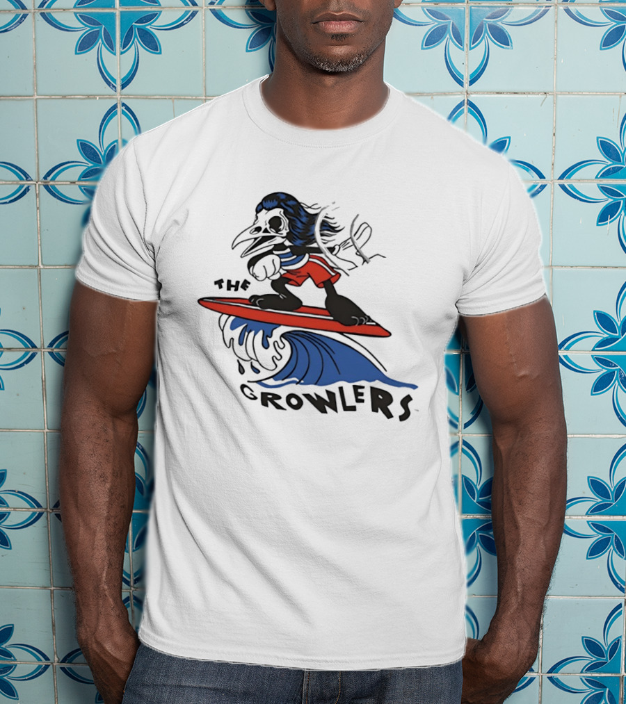 The Growlers Surfing Bird Skeleton On Wave With Red Surfboard T-Shirt