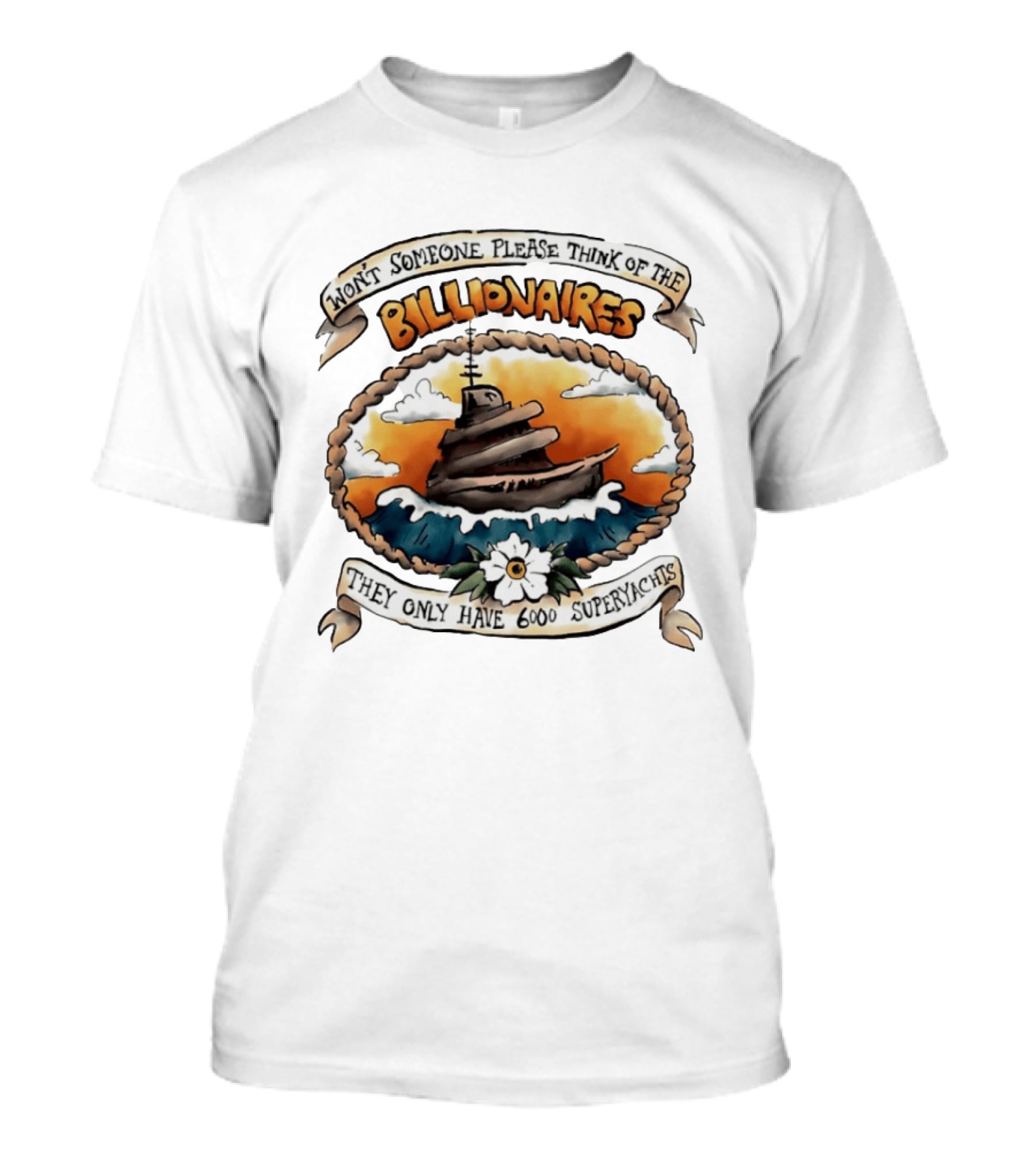 Won't Someone Please Think Of The Billionaires They Only Have 6000 Superyachts Vintage Superyacht Sunset Ocean Waves T-Shirt