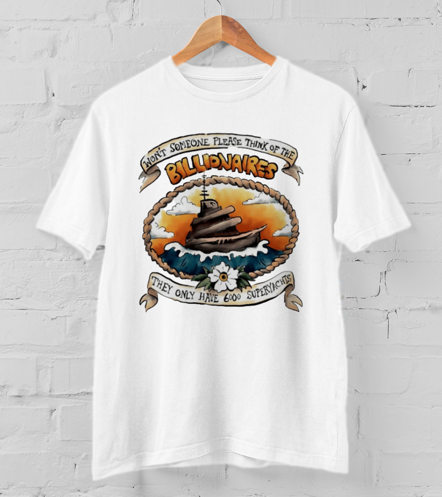 Won't Someone Please Think Of The Billionaires They Only Have 6000 Superyachts Vintage Superyacht Sunset Ocean Waves T-Shirt