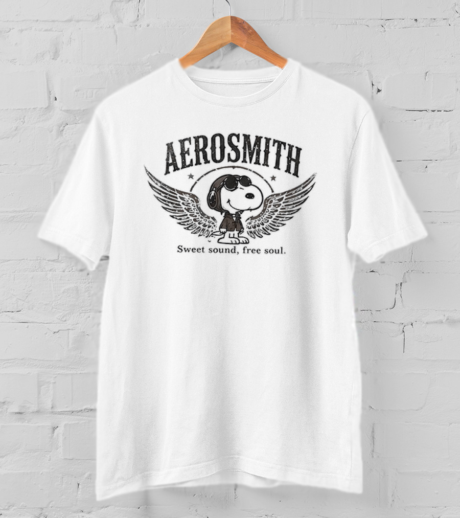 Aerosmith Peanuts Snoopy Sweet Sound Free Soul Winged T-Shirt