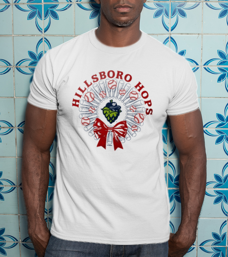 Hillsboro Hops Baseball Christmas Wreath Holiday Bow T-Shirt