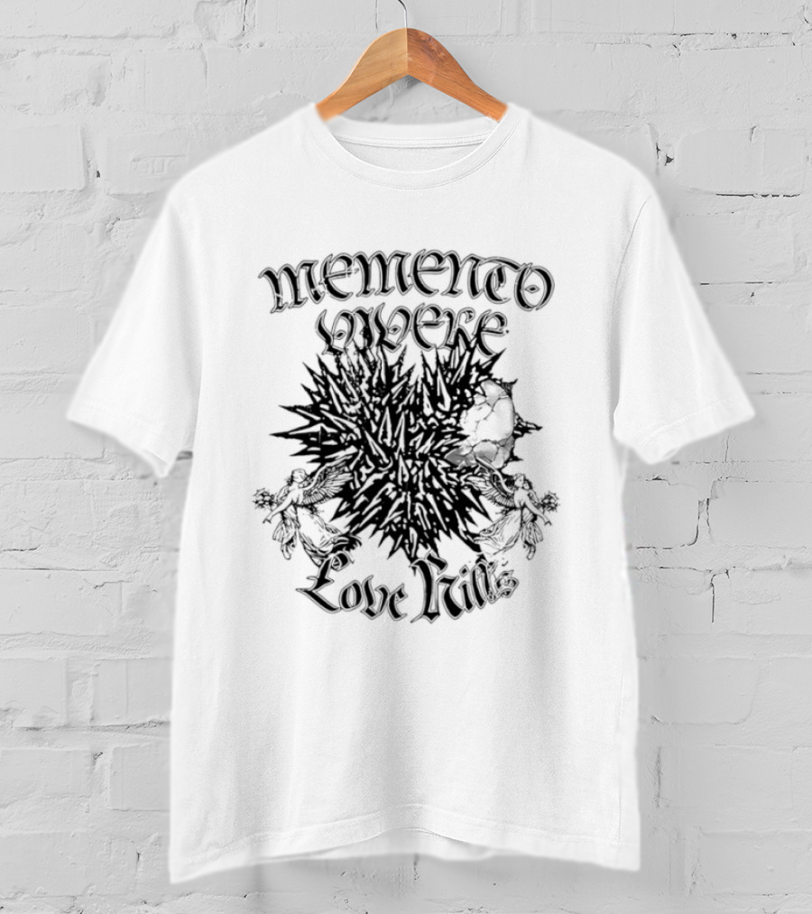 Memento Vivere Love Kills Gothic Latin Skull Flower T-Shirt