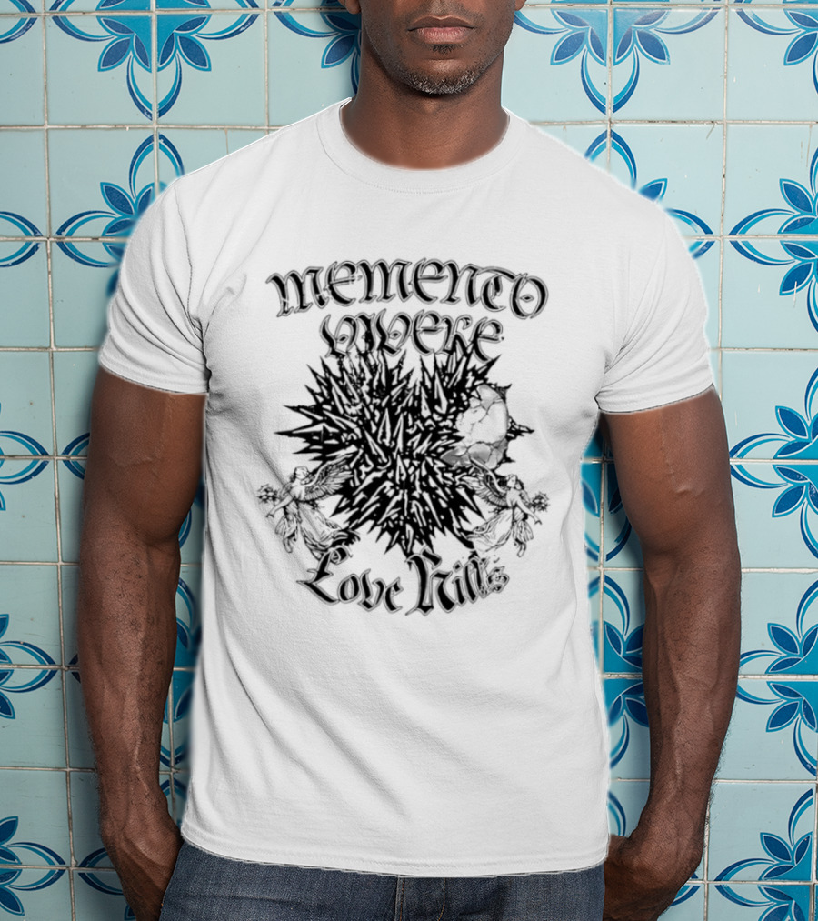Memento Vivere Love Kills Gothic Latin Skull Flower T-Shirt