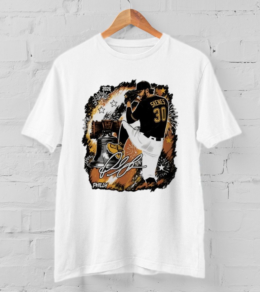 Paul Skenes 30 Pittsburgh Pirates Philly Liberty Bell 2026 Fireworks T-Shirt