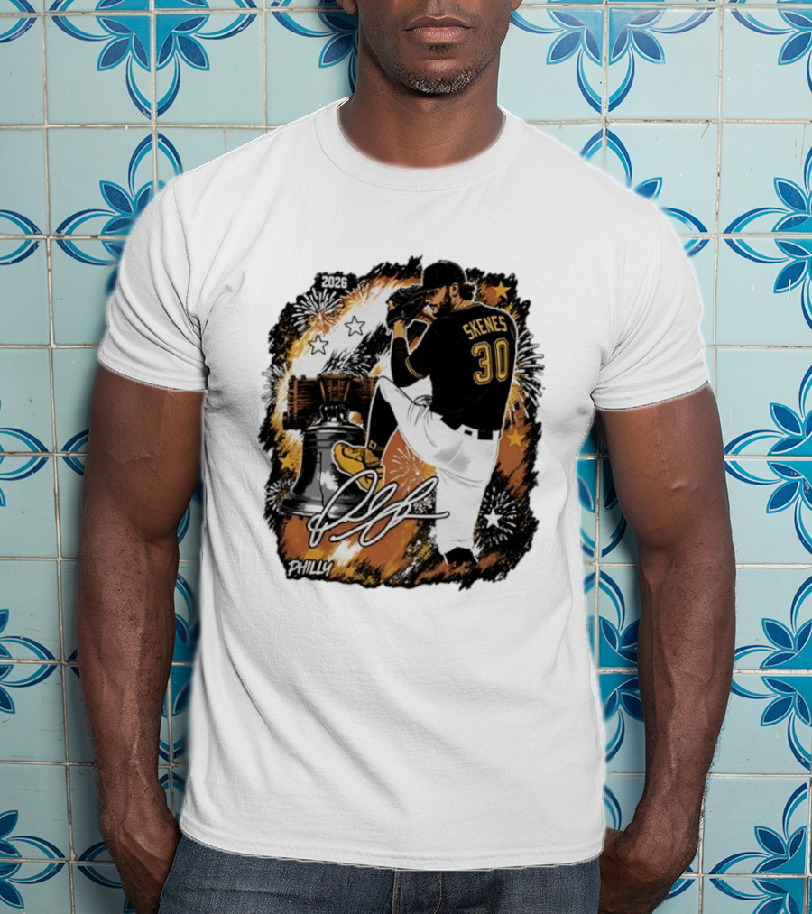 Paul Skenes 30 Pittsburgh Pirates Philly Liberty Bell 2026 Fireworks T-Shirt
