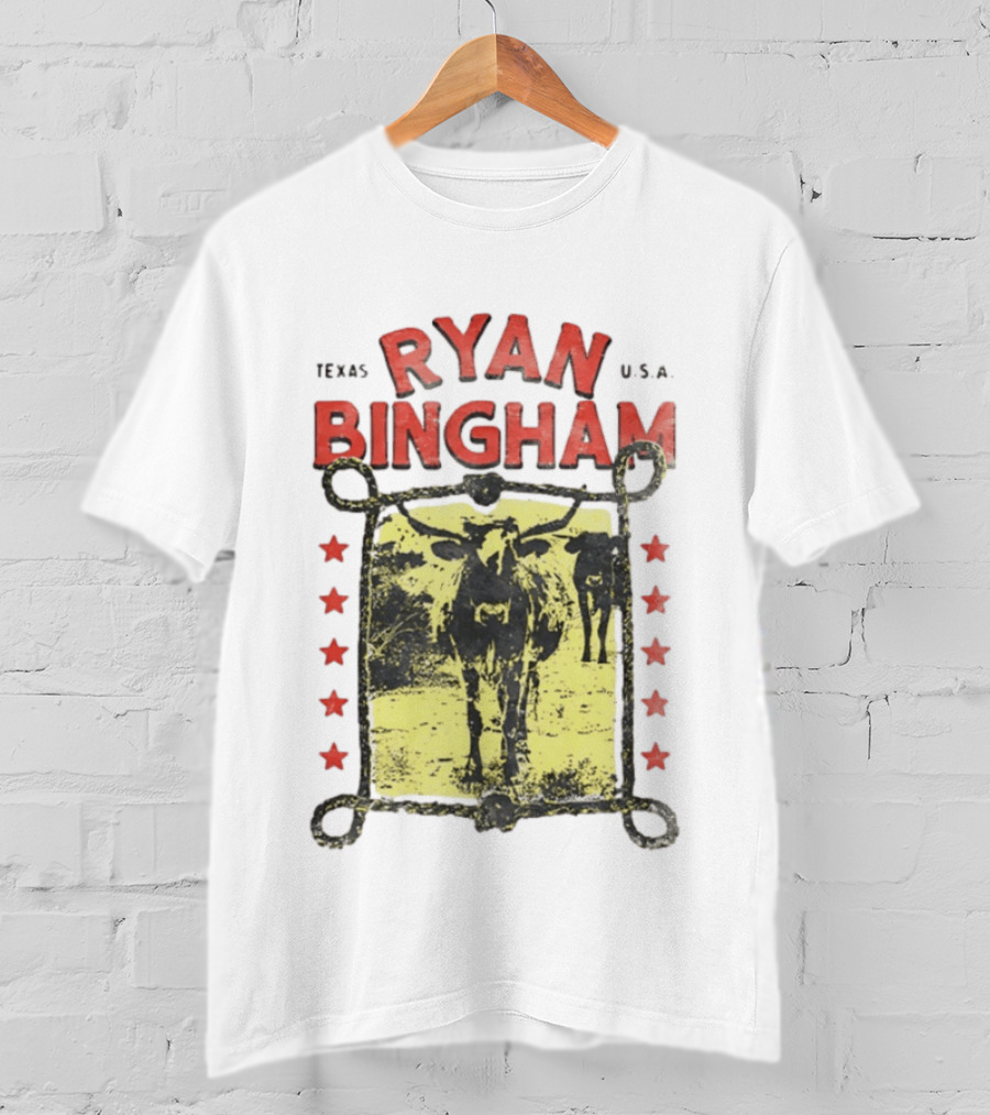 Texas Ryan Bingham Longhorn Cattle U.S.A Stars T-Shirt