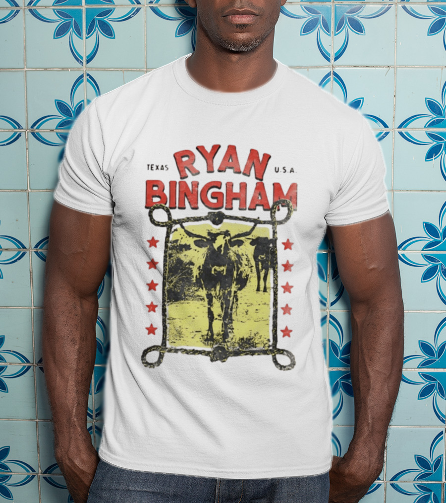 Texas Ryan Bingham Longhorn Cattle U.S.A Stars T-Shirt