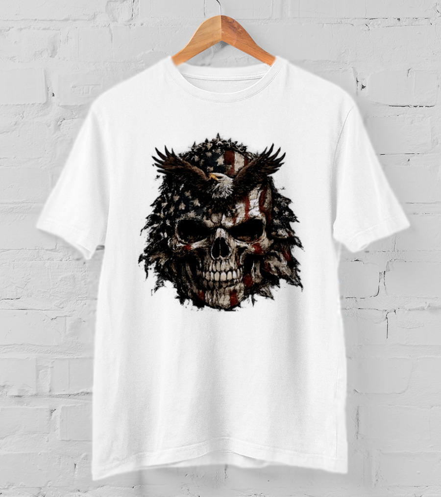 American Flag Eagle Skull USA Patriotic T-Shirt