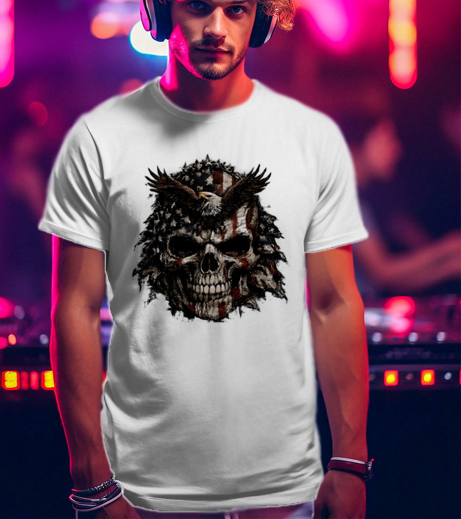 American Flag Eagle Skull USA Patriotic T-Shirt