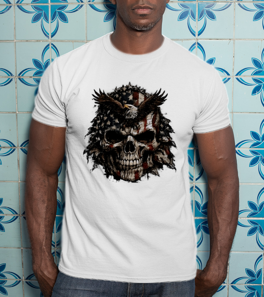 American Flag Eagle Skull USA Patriotic T-Shirt