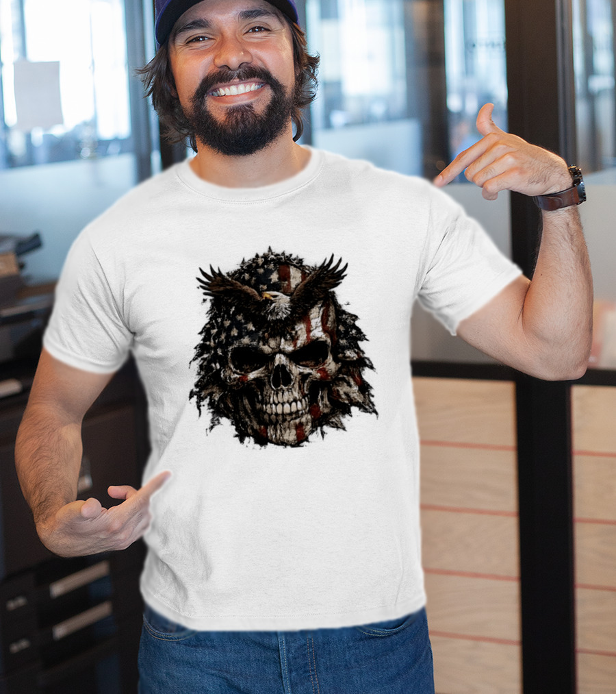 American Flag Eagle Skull USA Patriotic T-Shirt