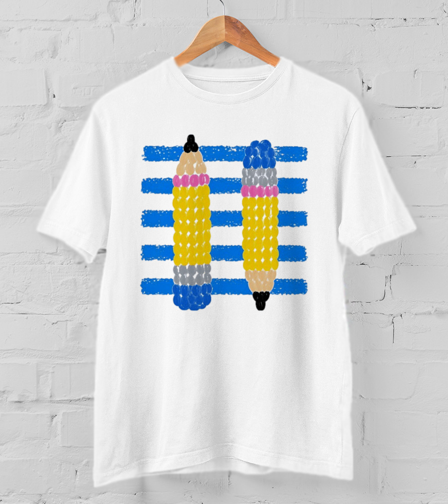 Beaded Pencils And Blue Stripes T-Shirt