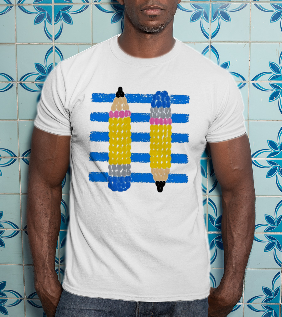 Beaded Pencils And Blue Stripes T-Shirt