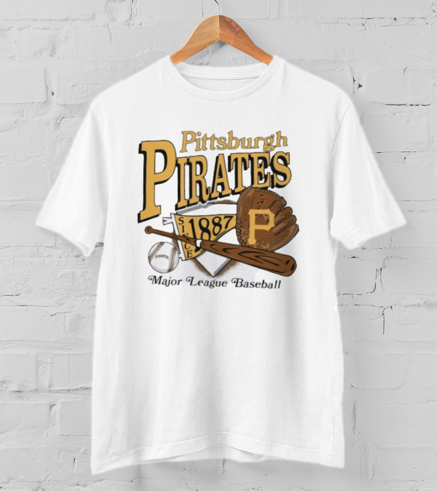 Pittsburgh Pirates Since 1887 Major League Baseball Bat Glove Patch Ball T-Shirt