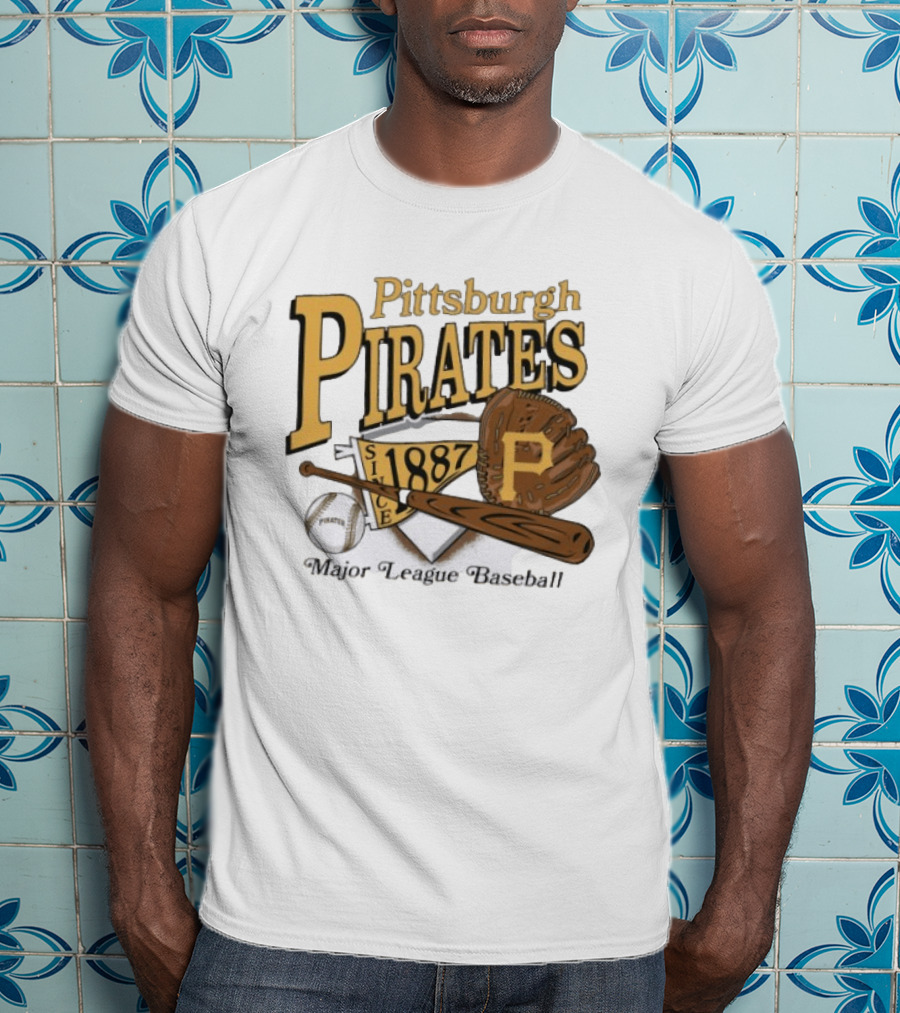 Pittsburgh Pirates Since 1887 Major League Baseball Bat Glove Patch Ball T-Shirt