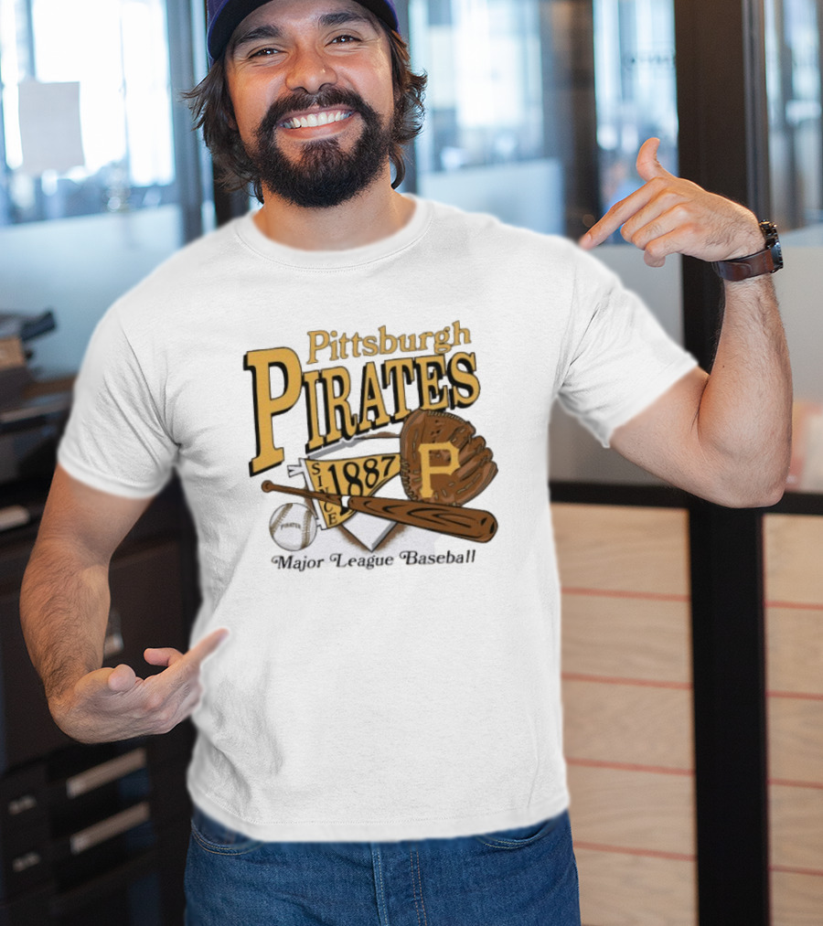 Pittsburgh Pirates Since 1887 Major League Baseball Bat Glove Patch Ball T-Shirt