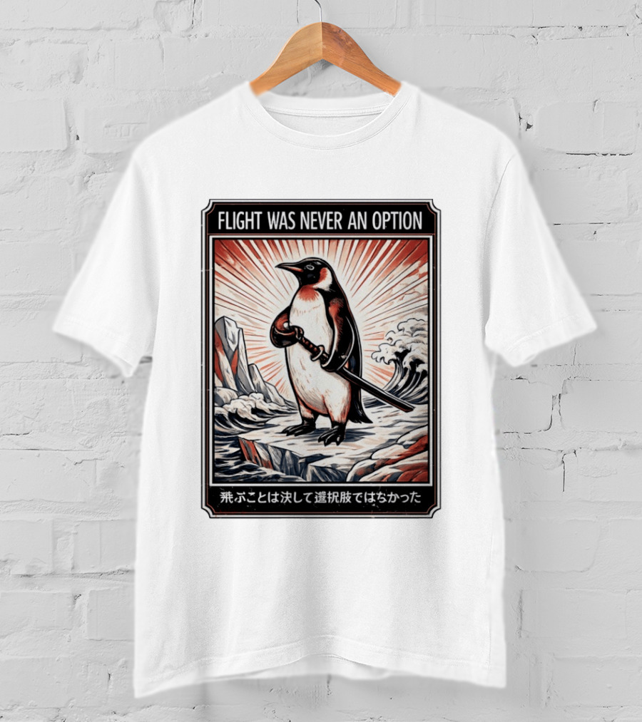 Flight Was Never An Option Penguin Samurai Sword Japanese T-Shirt