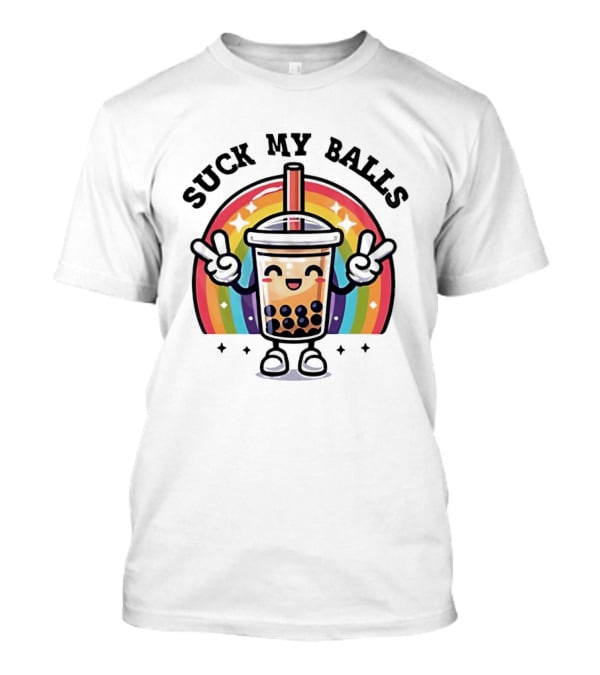 Suck My Balls Boba Tea Rainbow Peace Sign T-Shirt