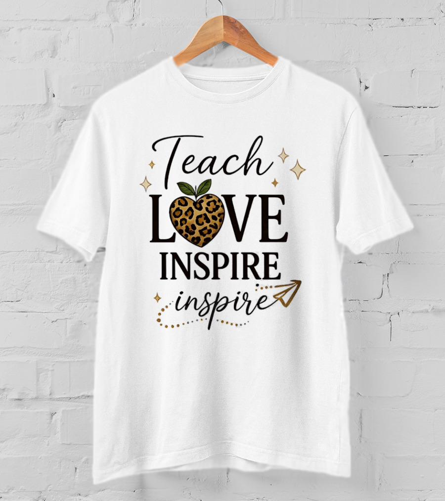 Teach Love Inspire Leopard Apple Heart Inspire T-Shirt