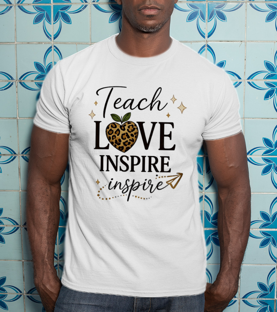 Teach Love Inspire Leopard Apple Heart Inspire T-Shirt