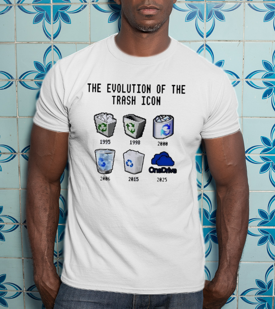 The Evolution Of The Trash Icon 1995 To 2025 Windows Recycle Bin And OneDrive Transformation T-Shirt