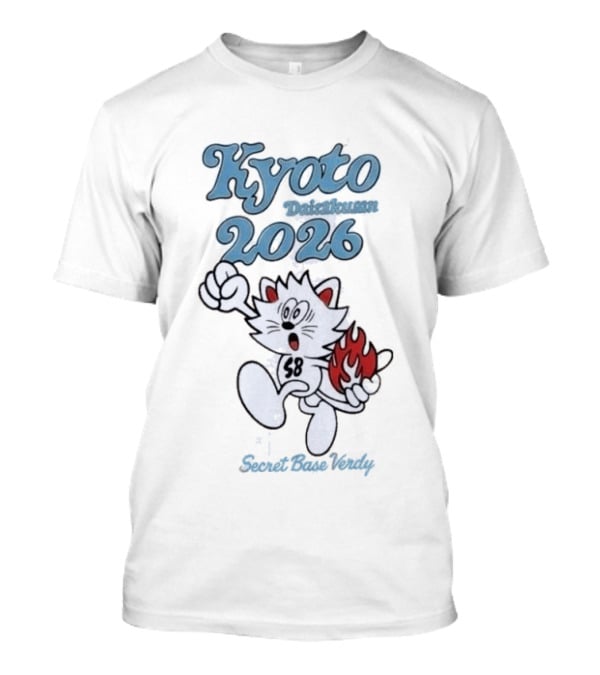 Kyoto Daisakusen 2026 Verdy Secret Base Collaboration Featuring Running Cat With Flame Tail T-Shirt