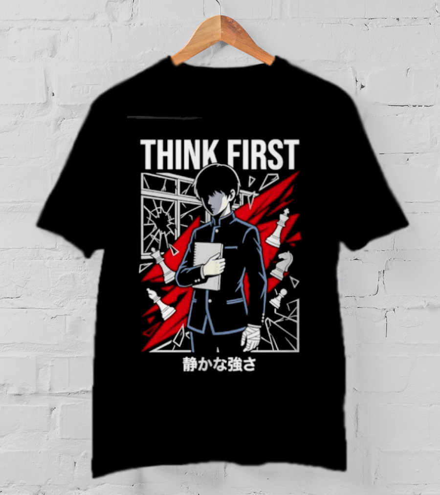 Think First Shizukana Tsuyosa Anime Chess Character With Red And White T-Shirt