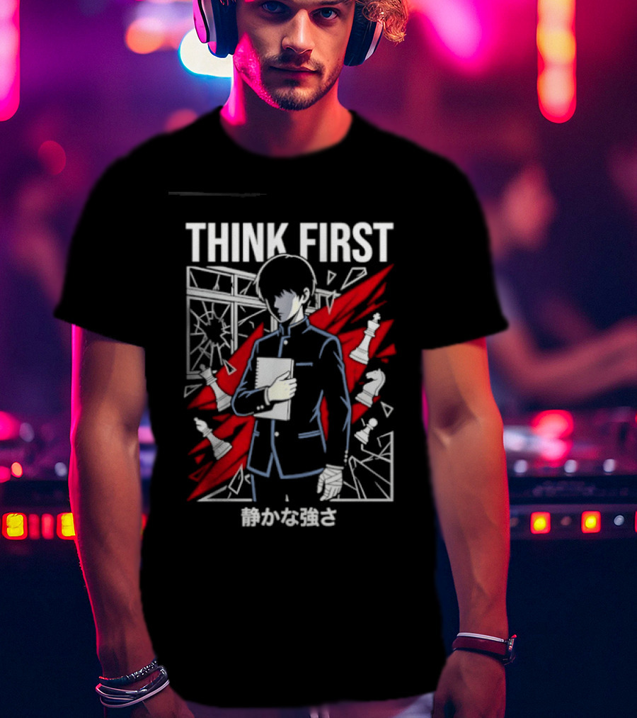 Think First Shizukana Tsuyosa Anime Chess Character With Red And White T-Shirt